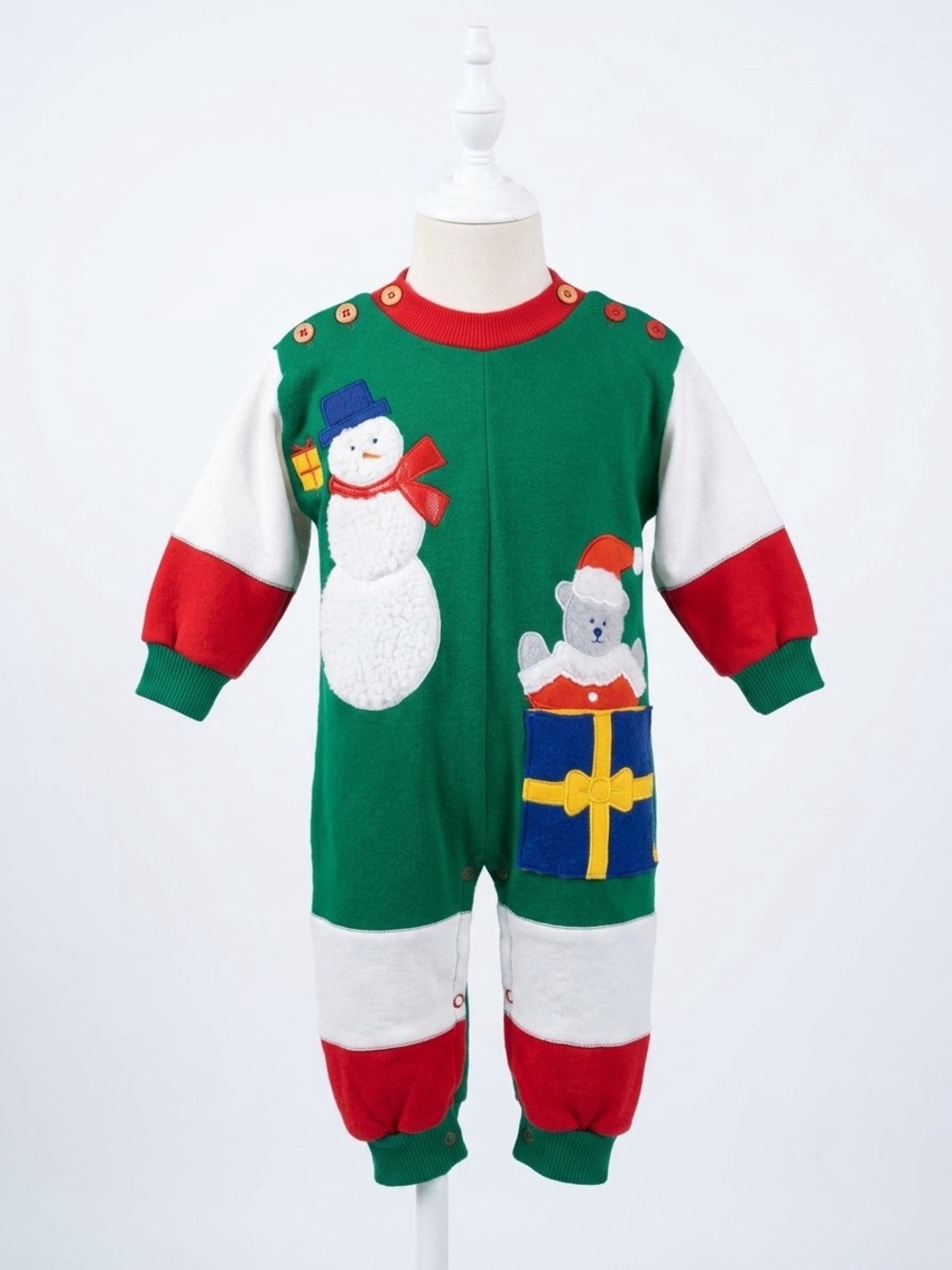 Green Holiday Snowman & Bear One-Piece for Kids